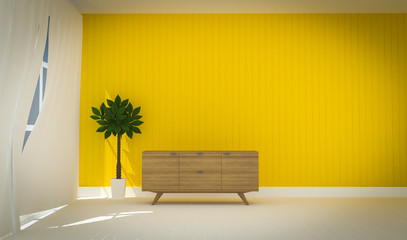 wood cabinet in wood  wall living room 3d rendering..