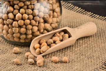 Dry chickpeas in jar