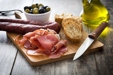 Spanish serrano ham, olives and sausages
