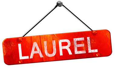 laurel, 3D rendering, a red hanging sign