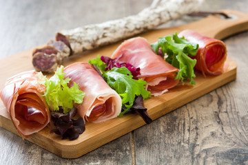 Spanish serrano ham, olives and sausages
