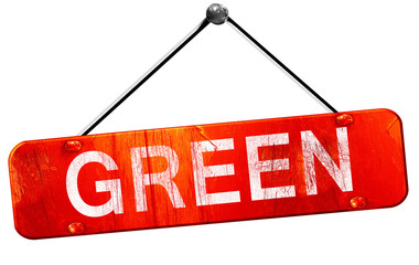 green, 3D rendering, a red hanging sign