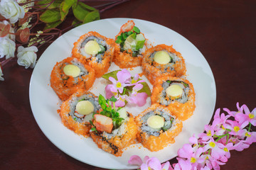 The make sushi in home and take photo in studio