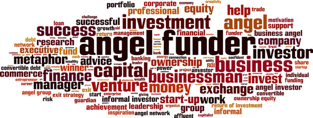 Angel funder word cloud concept. Vector illustration