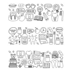 Dentistry Vector doodle set of icons Children dental care