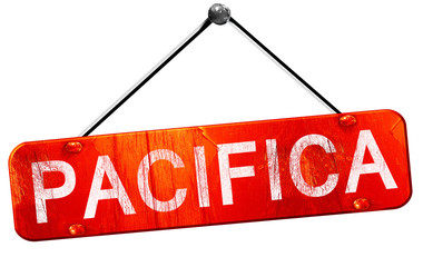 pacifica, 3D rendering, a red hanging sign