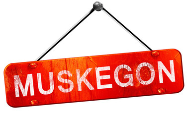 muskegon, 3D rendering, a red hanging sign