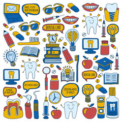 Dentistry Vector doodle set of icons Children dental care
