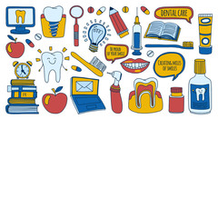 Dentistry Vector doodle set of icons Children dental care