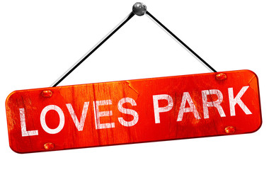 loves park, 3D rendering, a red hanging sign