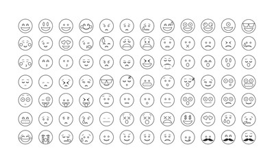 Set of black outline emoticon vector isolated on white background. Emoji vector. Smile icon set. Emoticon icon web.