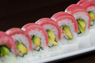 freshly prepared sushi dish