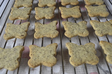 Homemade cookies, poppy cookies in the shape of butterflies, butterfly cookies, poppy seeds cookies 
