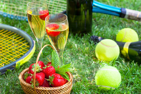 Strawberries and champagne during Wimbledon tournament