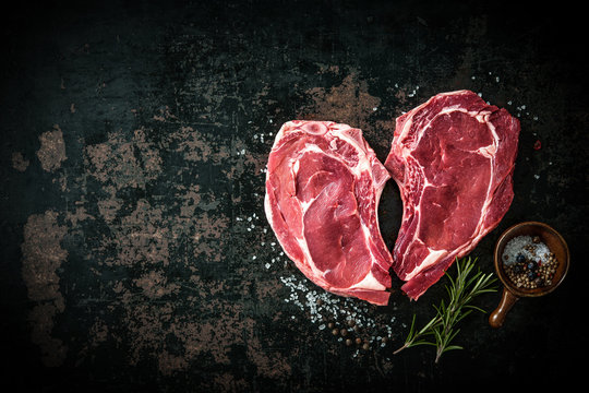 Heart shape raw fresh veal meat steaks