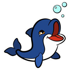 Cartoon animals for kids. Little cute baby dolphin swims.