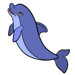 Naklejka premium Cartoon animals for kids. Little cute dolphin jumps.