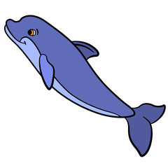 Cartoon animals for kids. Little cute dolphin jumps.