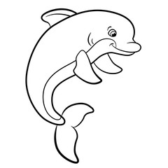 Coloring pages. Marine wild animals. Cute dolphin.