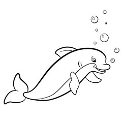 Coloring pages. Marine wild animals. Cute dolphin.