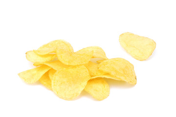  Fried salted potato chips isolated on white background