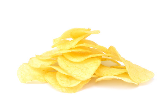  Fried salted potato chips isolated on white background
