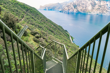 Panoramic iron staircase on Lake Garda - 112409354