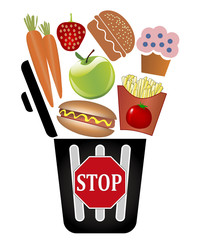 Stop throwing food away. Concept sign not to waste foodstuff