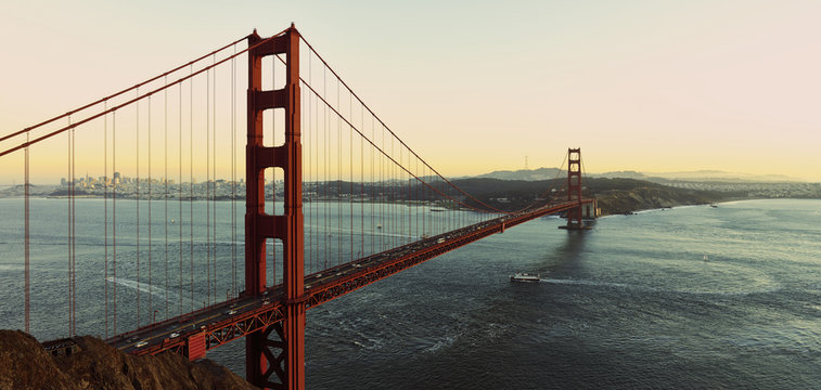 View of Golden Gate Bridge over San Francisco Bay