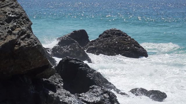 Waves hitting rocks at Point Dume