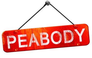 peabody, 3D rendering, a red hanging sign