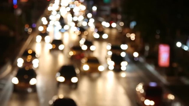 Defocused night traffic in bangkok thailand