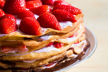 Food. Pancake strawberries  cake