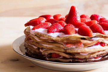 Food. Pancake strawberries  cake