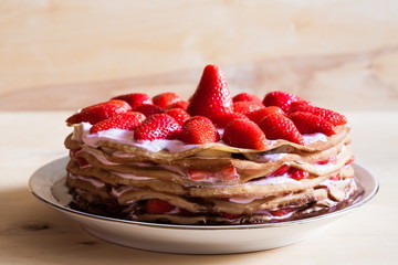 Food. Pancake strawberries  cake