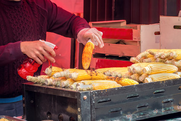 Street Food. Grilled Corn On The Cob, Mexican Elote. © jgolby