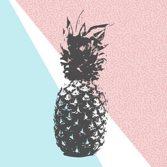 Obrazy na Szkle  Retro letni wzór ananasa z kształtami lat 80
