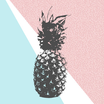 Retro summer pineapple design with 80s shapes