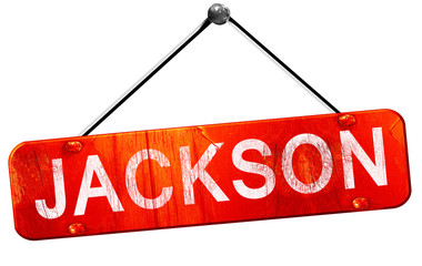 jackson, 3D rendering, a red hanging sign