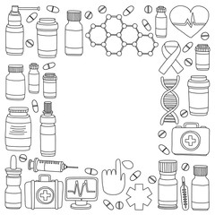 Pharmacy and medicine doodle vector pictures