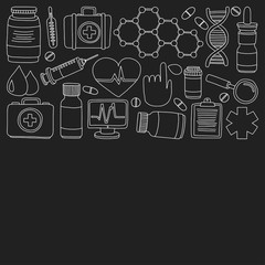 Pharmacy and medicine doodle vector pictures