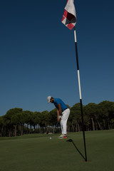 Obraz premium golf player hitting shot at sunny day