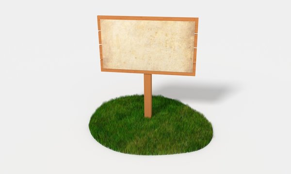 wooden sign on the green isle 3D illustration