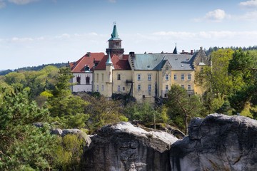Hruba Skala Castle on sandstone cliff in the Czech republic