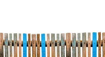 Old wooden fence isolated on white background.