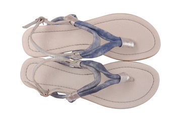 couple of blue leather sandals
