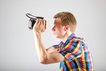 Man using virtual reality glasses