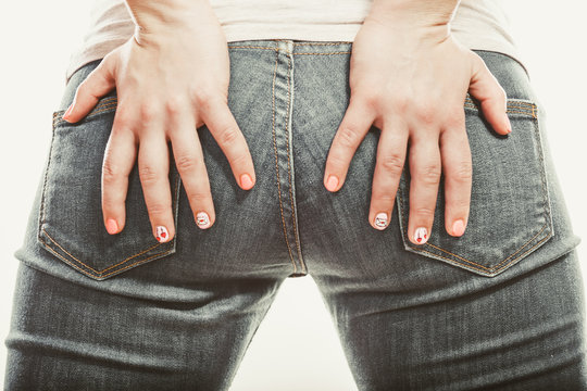 Human With Hands On Buttocks Ass In Jeans Trousers