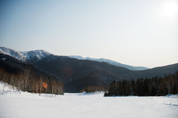 Naklejka premium Winter mountain landscape Sakhalin island.