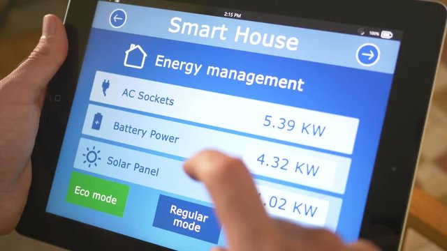Smart house automation application on tablet iPad controling the energy management of the building.